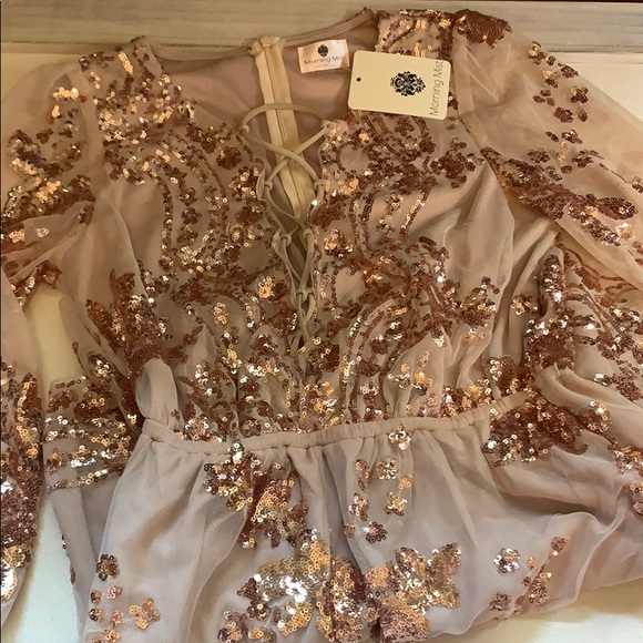 Hello Molly Sequin Romper Gold Bronze - Picture 5 of 8